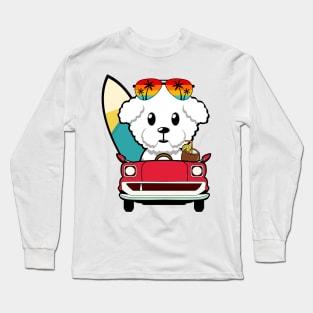 Cute furry dog driving to the beach Long Sleeve T-Shirt